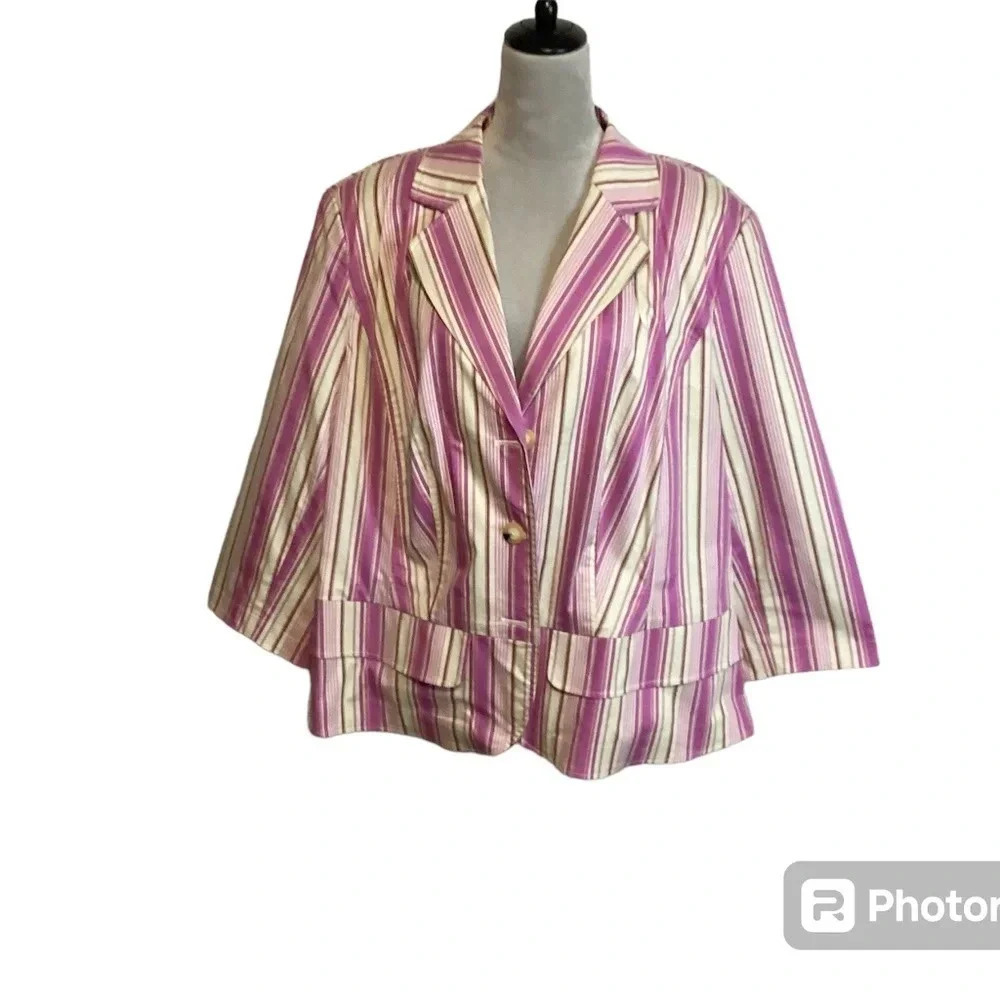 Lane Bryant Blazer Striped Summer Causal Office 3/4 Sleeves Preppy SZ 18/20